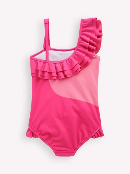 Mini Boden Kids' One Shoulder Flamingo Appliqué Swimsuit, Sorbet Pink Flamingo - view 2, Sorbet Pink Flamingo