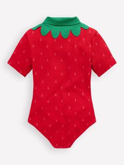 Mini Boden Kids' Short Sleeve Strawberry Swimsuit, Poppy Red - view 2, Poppy Red Strawberry