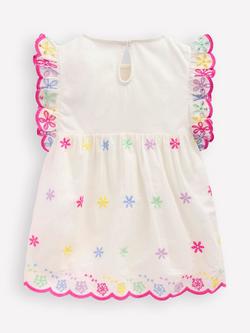 Mini Boden Kids' Cotton Embroidered Scallop Top, Coconut Milk - view 2, Coconut Milk
