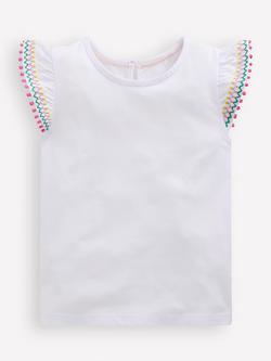 Mini Boden Kids' Cotton Flutter Sleeve Top, White, White