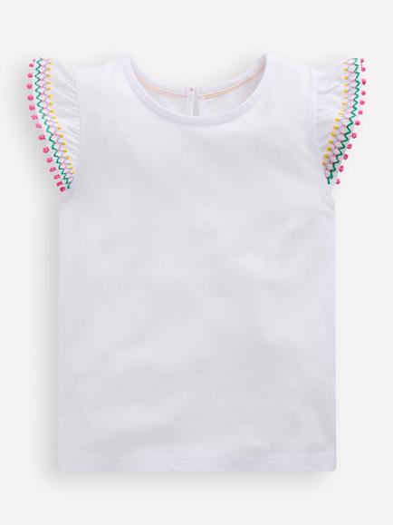 Mini Boden Kids' Cotton Flutter Sleeve Top, White, White