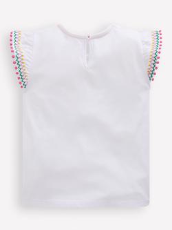 Mini Boden Kids' Cotton Flutter Sleeve Top, White - view 2, White