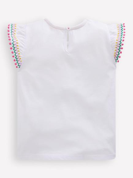 Mini Boden Kids' Cotton Flutter Sleeve Top, White - view 2, White