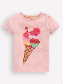 Mini Boden Kids' Puff Sleeve Stitched Top, Lotus Ice Cream, Lotus Ice Cream