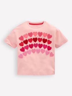 Mini Boden Kids' Relaxed Short Sleeve Applique T-Shirt, Pink Heart Rainbow, Pink Heart Rainbow