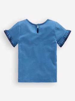 Mini Boden Kids' Ruffle Sleeve T-Shirt, Delft - view 2, Delft