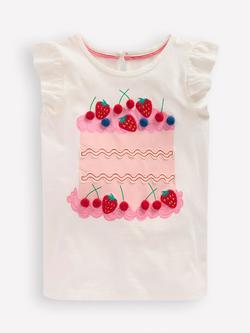 Mini Boden Kids' Short Sleeve Frill Birthday Cake Top, Ivory, Ivory Cake