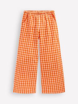 Mini Boden Kids' Wide Leg Trousers, Orange/Ivory Gingham, Orange/Ivory Gingham