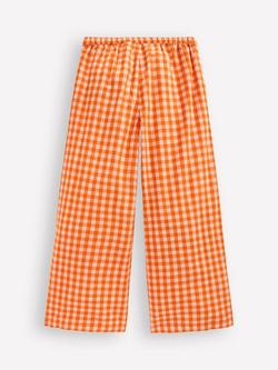 Mini Boden Kids' Wide Leg Trousers, Orange/Ivory Gingham - view 2, Orange/Ivory Gingham