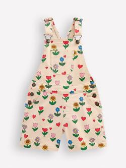 Mini Boden Kids' Short Dungarees, Ivory Garden, Ivory Garden