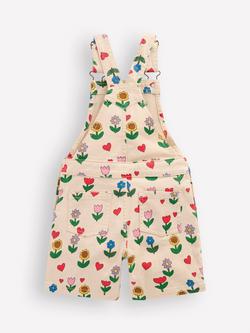 Mini Boden Kids' Short Dungarees, Ivory Garden - view 2, Ivory Garden