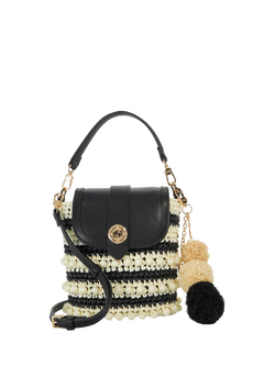Dune London Dimple Raffia Crossbody Bag, Black/White, Black/White