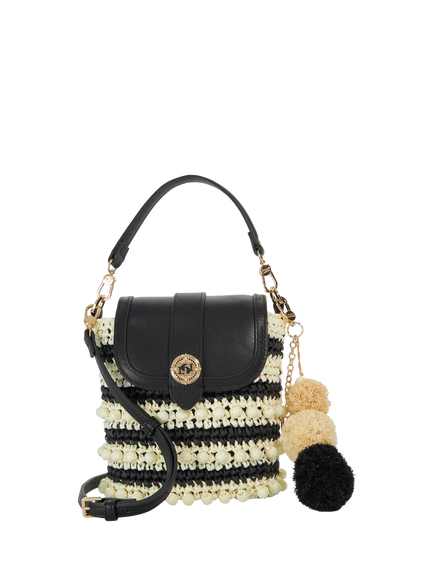 Dune London Dimple Raffia Crossbody Bag, Black/White, Black/White