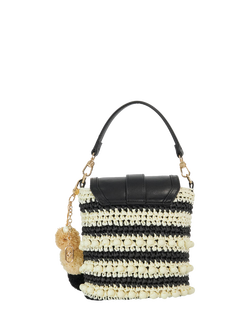 Dune London Dimple Raffia Crossbody Bag, Black/White - view 2, Black/White