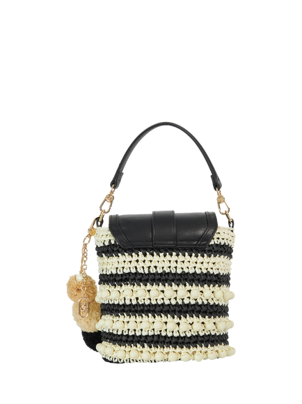 Dune London Dimple Raffia Crossbody Bag, Black/White - view 2, Black/White