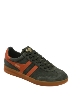 Gola Cyclone Suede Lace-Up Trainers, Khaki - view 2, Khaki