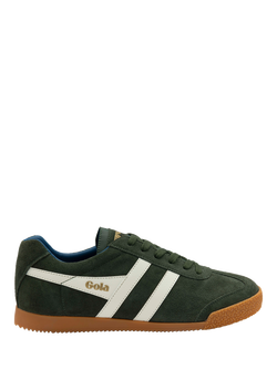 Gola Harrier Suede Lace Up Trainers, Dark Khaki/Off White