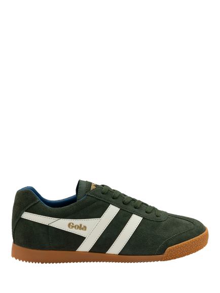 Gola Harrier Suede Lace Up Trainers, Dark Khaki/Off White