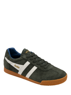 Gola Harrier Suede Lace Up Trainers - view 2, Dark Khaki/Off White