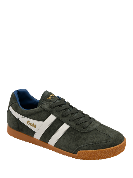 Gola Harrier Suede Lace Up Trainers - view 2, Dark Khaki/Off White