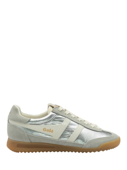 Gola Classics Firefly Metallic Lace Up Trainers, Silver/Off White, Silver/Off White