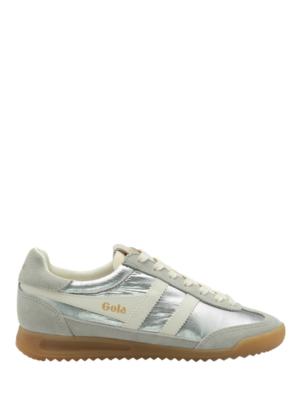 Gola Classics Firefly Metallic Lace Up Trainers, Silver/Off White, Silver/Off White