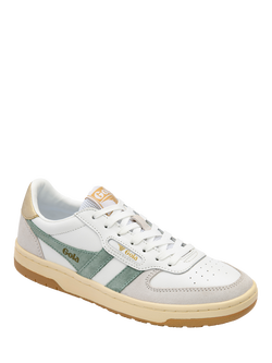 Gola Classics Hawk Lace Up Trainers, White/Green Mist/Gold - view 2, White/Green Mist/Gold
