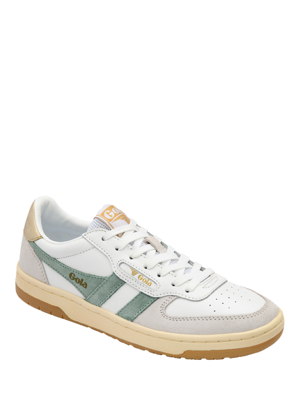 Gola Classics Hawk Lace Up Trainers, White/Green Mist/Gold - view 2, White/Green Mist/Gold