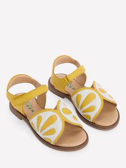 Mini Boden Kids' Leather Open Toe Sandals, Lemon - view 2, Lemon