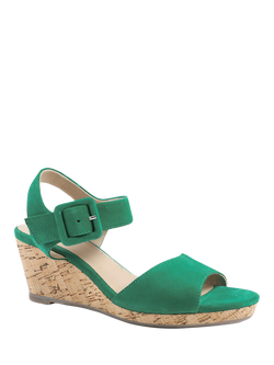 Jones Bootmaker Grazina Leather Wedge Heel Sandals - view 2, Green