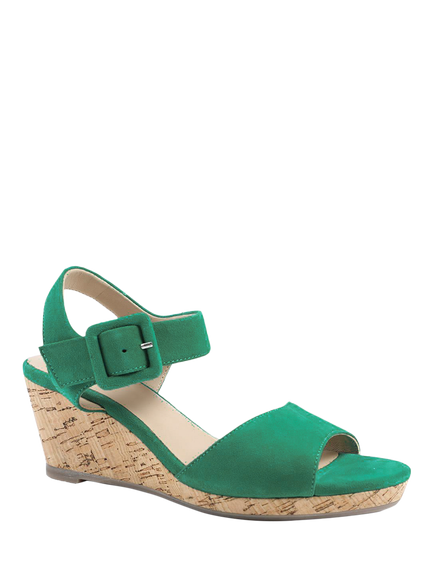 Jones Bootmaker Grazina Leather Wedge Heel Sandals - view 2, Green