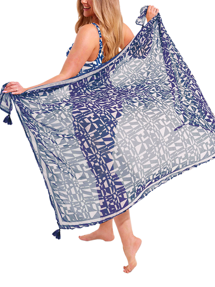 Seaspray Jaipur Pareo, Blue/White - view 2, Blue/White