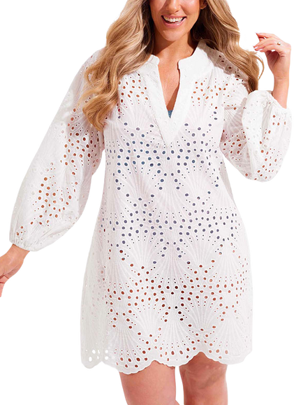Seaspray Freya Embroidered Dress, Blue, White