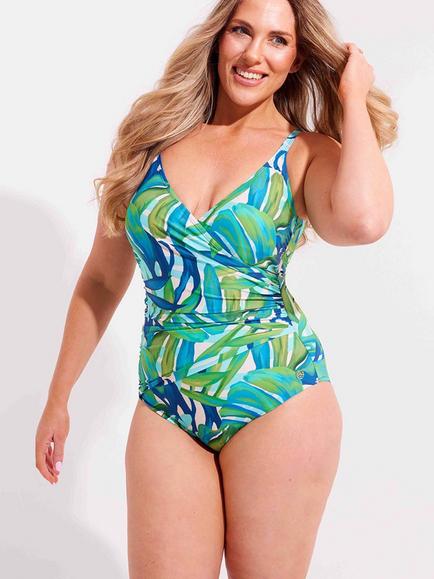 Seaspray St Lucia Mock Wrap Swimsuit, Green - view 2, Green