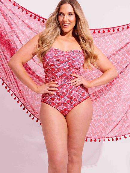 Seaspray Crete Gathered Bandeau Swimsuit, Pink - view 2, Pink
