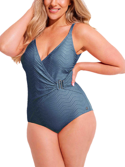 Seaspray Esme Lurex Mock Wrap Swimsuit, Blue - view 2, Blue
