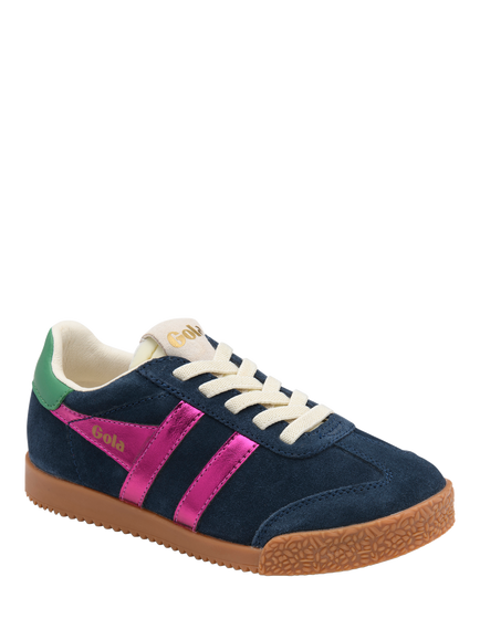 Gola Kids' Elan Glitz Suede Trainers, Navy/Fuchsia/Emerald - view 2, Navy/Fuchsia/Emerald