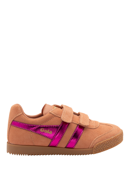 Gola Kids' Harrier Glitz Strap Suede Trainers, Terracotta/Fuchsia, Terracotta/Fuchsia