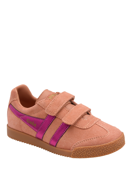 Gola Kids' Harrier Glitz Strap Suede Trainers, Terracotta/Fuchsia - view 2, Terracotta/Fuchsia