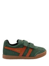 Gola Kids' Harrier Strap Suede Trainers, Evergreen/Orange/Black