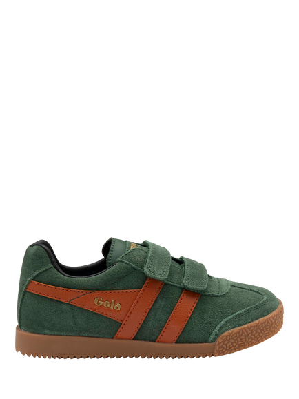 Gola Kids' Harrier Strap Suede Trainers, Evergreen/Orange/Black, Evergreen/Orange/Black