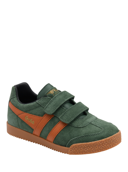 Gola Kids' Harrier Strap Suede Trainers, Evergreen/Orange/Black - view 2, Evergreen/Orange/Black