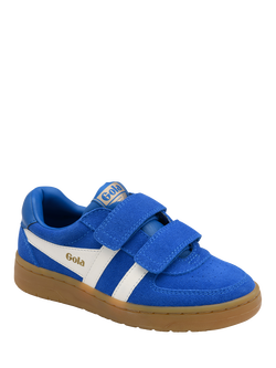 Gola Kids' Hawk Suede Strap Trainers, Marine Blue/Off White/Gum - view 2, Marine Blue/Off White/Gum