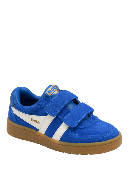 Gola Kids' Hawk Suede Strap Trainers, Marine Blue/Off White/Gum - view 2, Marine Blue/Off White/Gum