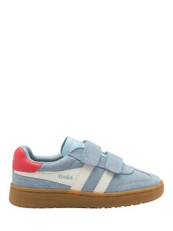 Gola Kids' Viper Strap Suede Trainers, Air/White/Coral/Gum