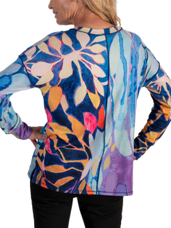 chesca Abstract Leaf Print Jersey Top, Blue/Multi - view 2, Blue/Multi