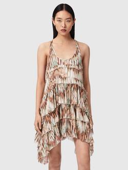 AllSaints Cavarly Tiered Mini Dress, Oceano Soft Pink, Oceano Soft Pink