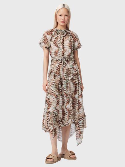 AllSaints Lamaia Abstract Midi Dress, Oceano Soft Pink, Oceano Soft Pink