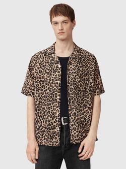 AllSaints Leopard Print Short Sleeve Shirt, Brown Mid, Brown Mid
