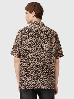 AllSaints Leopard Print Short Sleeve Shirt, Brown Mid - view 2, Brown Mid